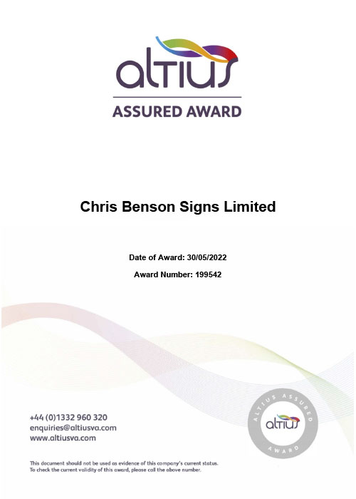 Benson signs Altius certificate