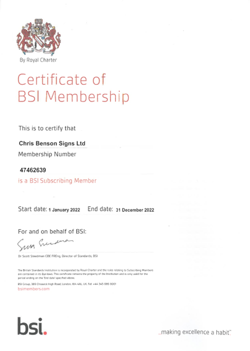 Benson signs BSI membership